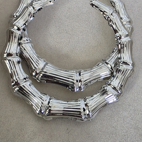 Silver Large Doorknocker Bamboo Hoop Earrings - Picture 5 of 12
